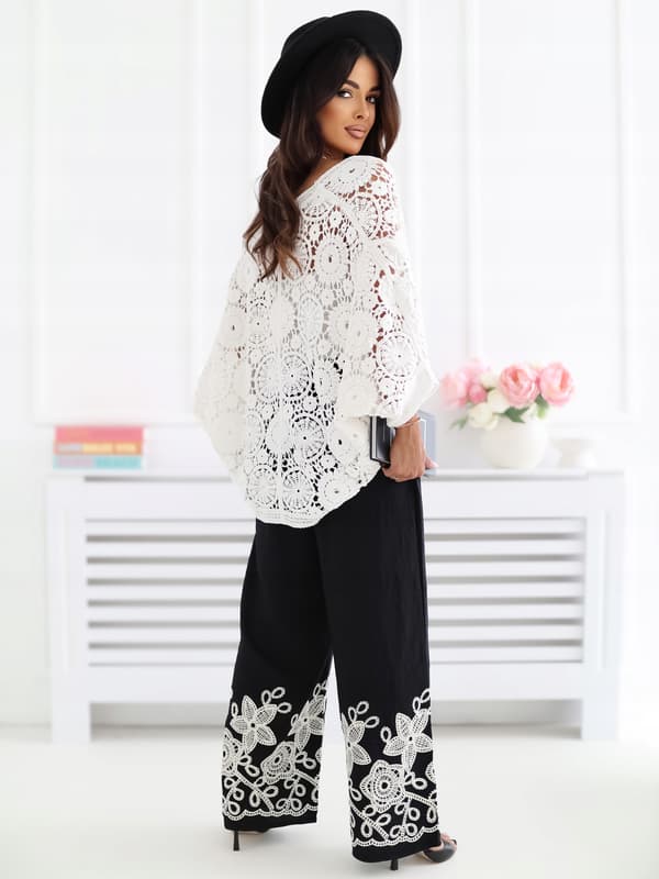 Damsommarbyxor med lös passform och broderi, BOHO, svarta, S/M