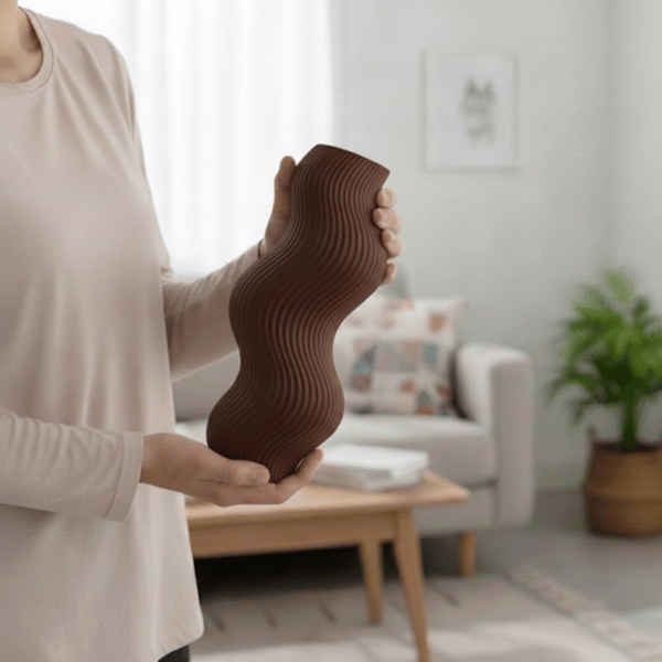 Vågformad dekorativ vas, brun, minimalistisk design