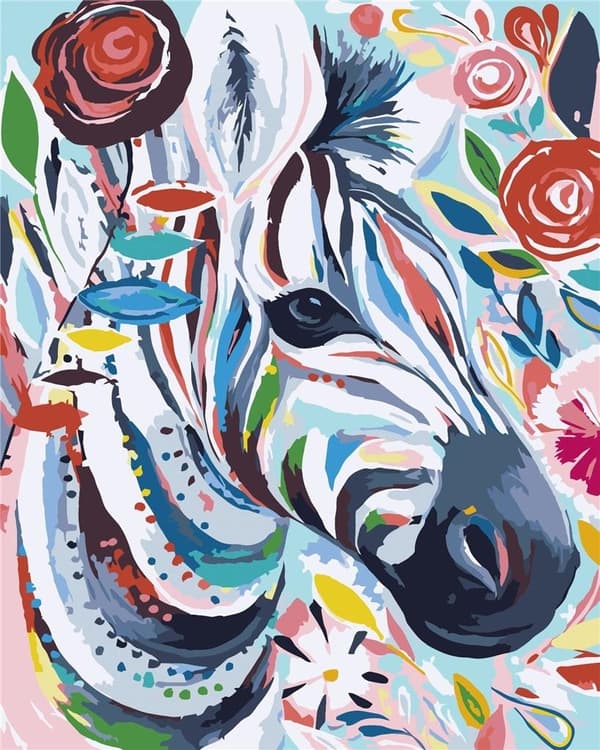 Maleri efter tal - Farverig zebra 40x50cm