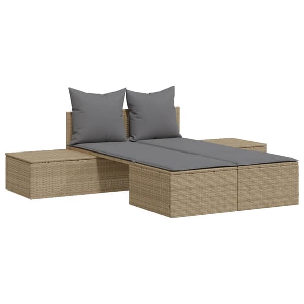 vidaXL Dubbel dagbädd med kuddar, beige, polyrotting