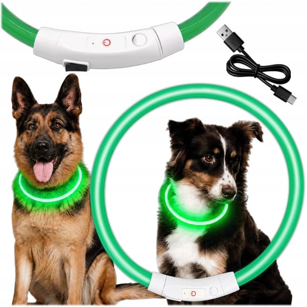 Lysende HUNDEhalsbånd grøn LED USB 3 lystilstande justerbar neon