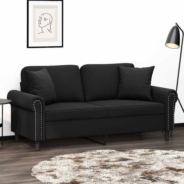 vidaXL 2-sitssoffa med kuddar, svart, 140 cm, sammet