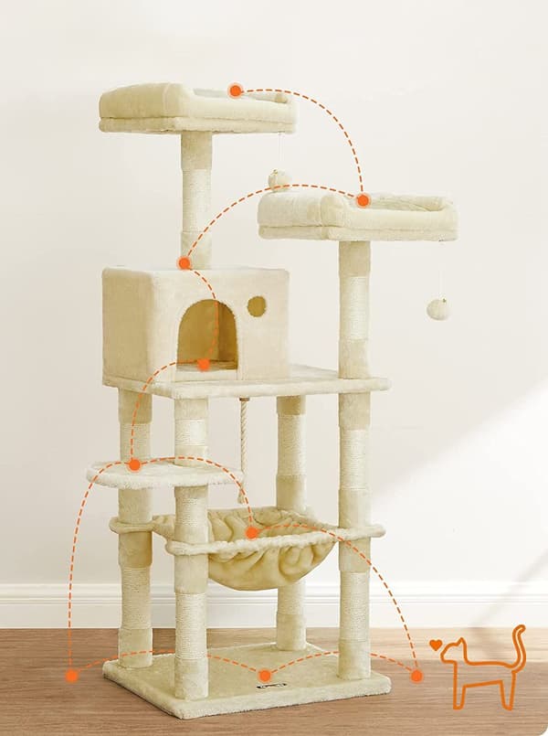 Beige kradsetårn til katte 143 cm