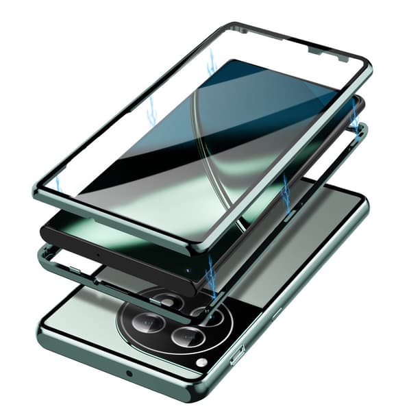 Etui til OnePlus 12 5G, Magnetisk Dobbelt Glas, Grøn