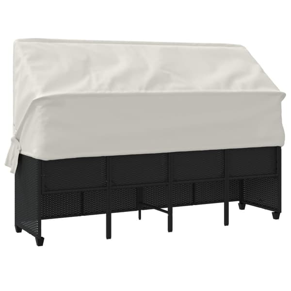vidaXL dagseng med baldakin og hynder, sort, polyrattan