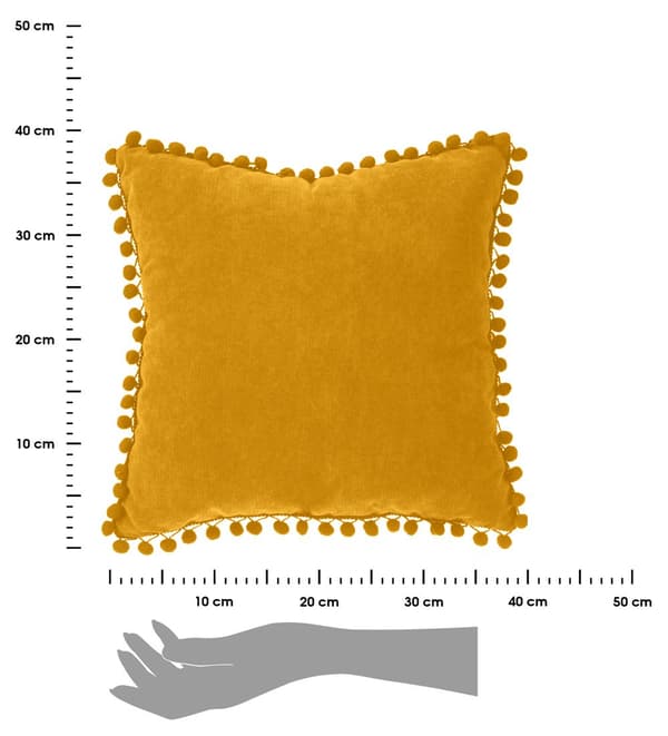 Pomponger kudde 40x40 cm gul