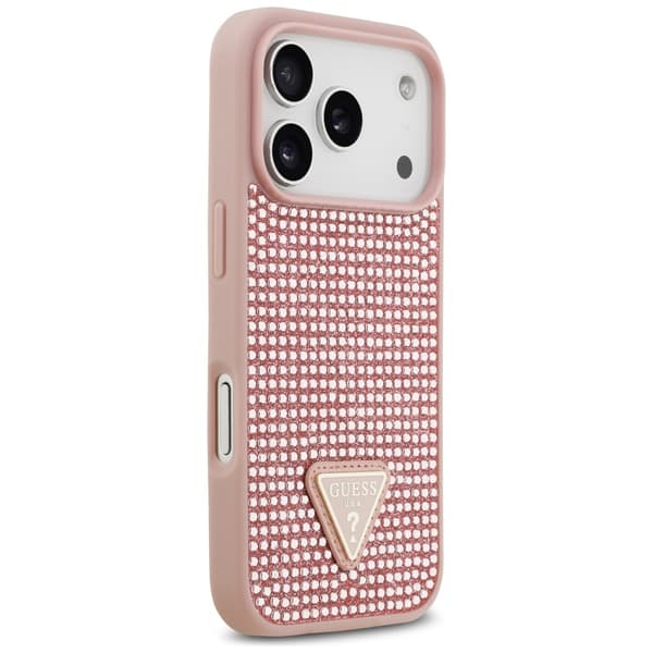 Guess Rhinestone Triangle Logo Cover til iPhone 17 Pro Pink