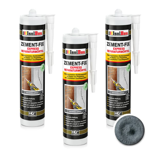 IsolBau Zement-Fix Reparations- og Forseglingsmørtel Mørkegrå 3 x 300ml