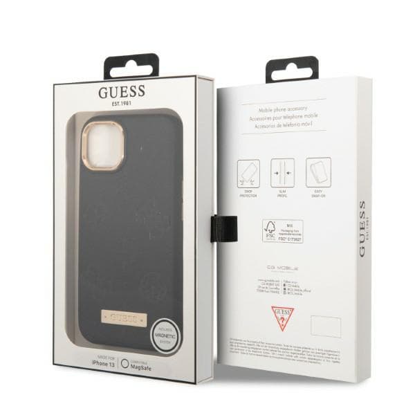 Guess Peony Logo Plate MagSafe-etui til iPhone 13, sort