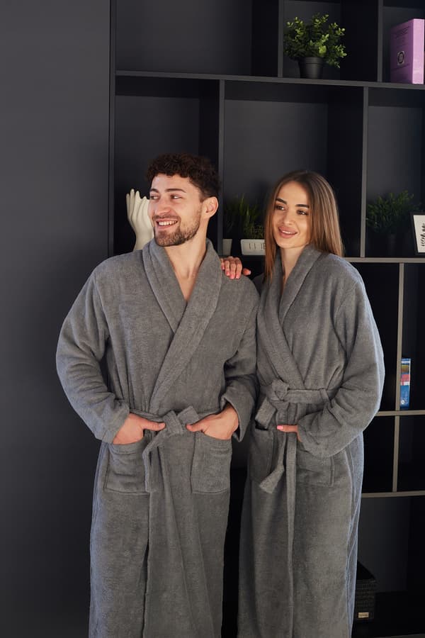 Frotté badekåbe grå unisex lommekåbe 100% bomuld blød M