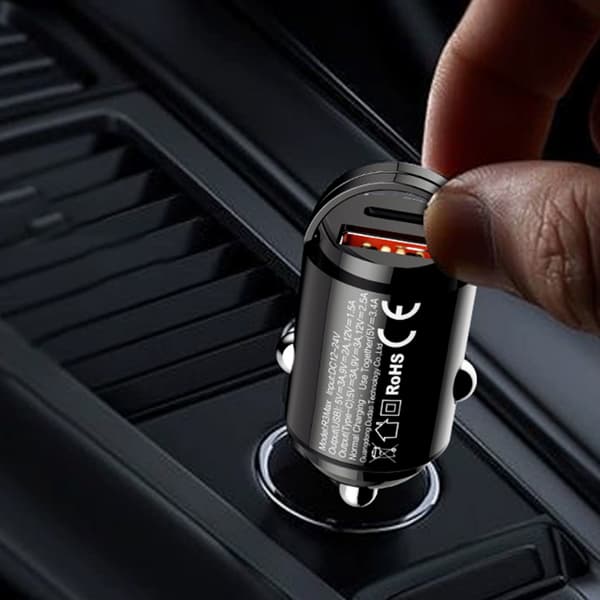 Mini biloplader til cigarettænderstik 48W QC PD sort