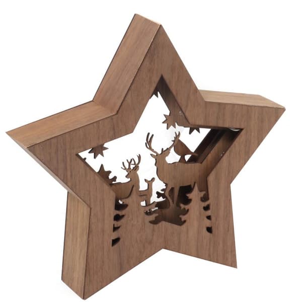 Ljusdekoration 10 LED træstjerne med reb 24 cm