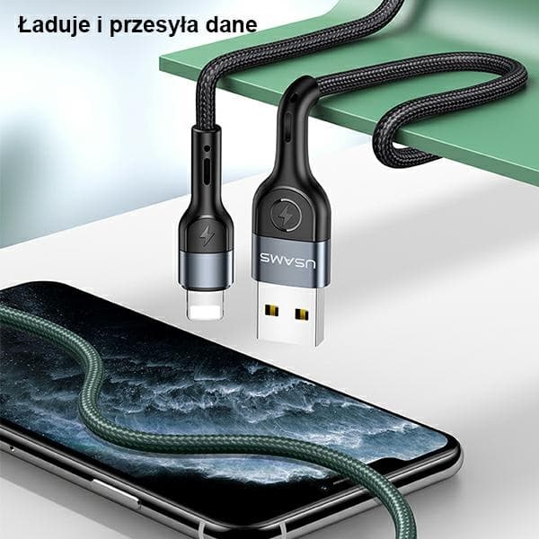 USAMS Flätad kabel U55 2A Lightning Svart 1m SJ448USB01 (US-SJ448)