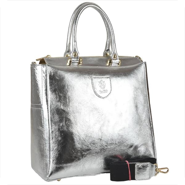 Elegant silverfärgad läderhandväska Borse i Pelle