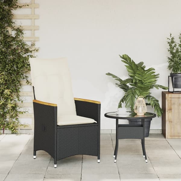 vidaXL havestol med hynder, sort polyrattan