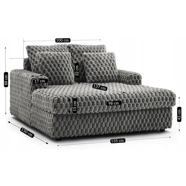 KOBEL Grå Plys Moderne Sofa Lounge Lænestol