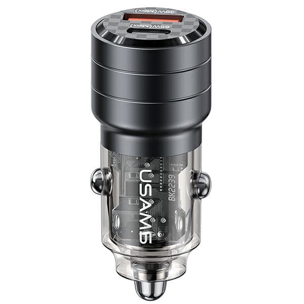 USAMS C36 USB+USB-C 95W hurtigoplader til bil, sort