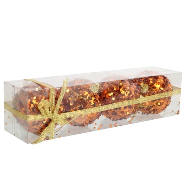 Set med 4 polystyrenkulor med paljetter, 6 cm, orange