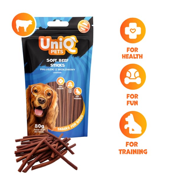 Hundegodbidder bløde oksekødspinde UniQ Pets 80g