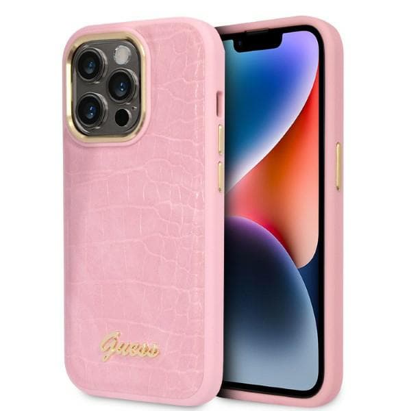 Guess Croco Collection iPhone 14 Pro cover, lyserød