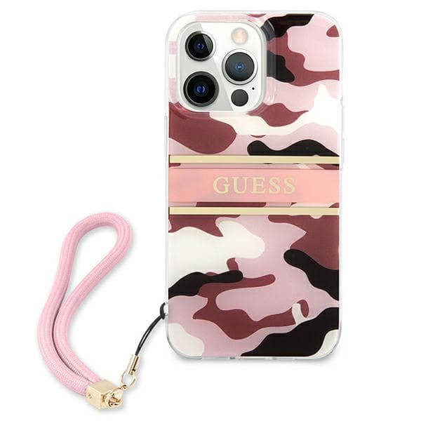 Guess Camo Strap Collection -kotelo iPhone 13 Pro Maxille, pinkki