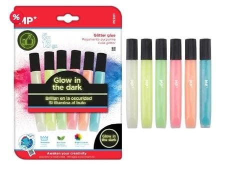Flydende glitterlim, 6 farver