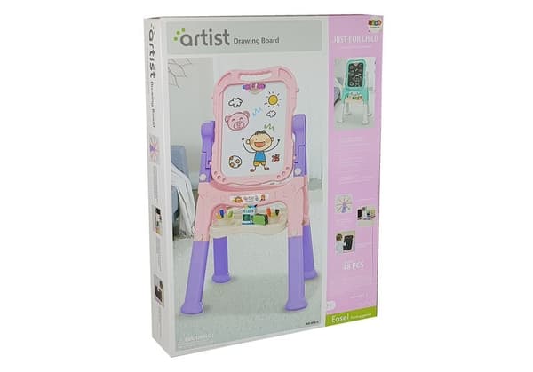 2-i-1 magnetisk kridttavle pink og lilla tilbehør