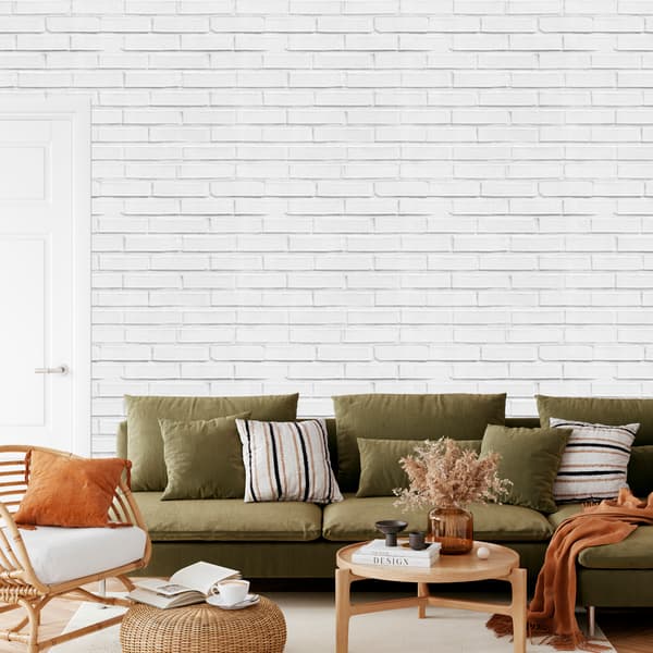 Murstenstapet hvidgrå til stue og soveværelse 50x1000 cm