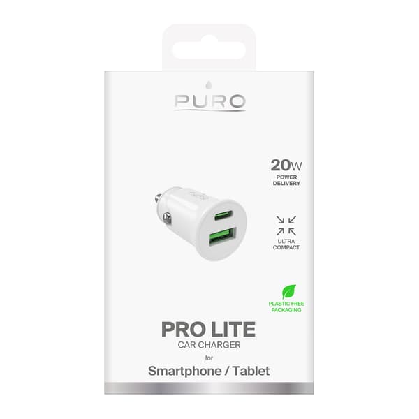 USB-A USB-C strømforsyning 20W biloplader - hvid
