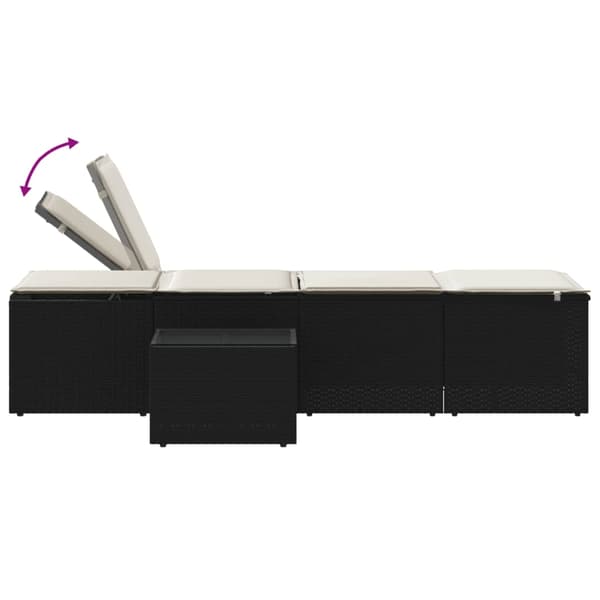 vidaXL liggestole med bord, sæt med 2, sort, polyrattan
