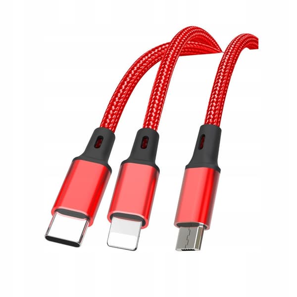 USB - USB type C / microUSB / Lightning-kaapeli 1,2 m punainen XO 3in1
