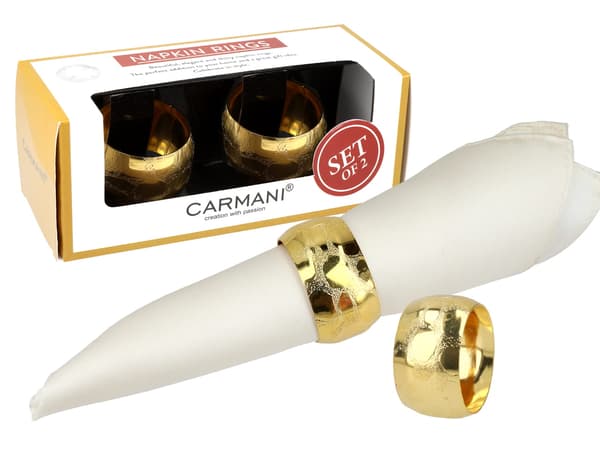 Carmani, Set med 2 Servettringar - Breda Silvervigselringar