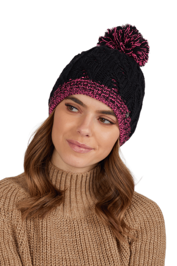 CATRINA damehue med pompon, sort og pink