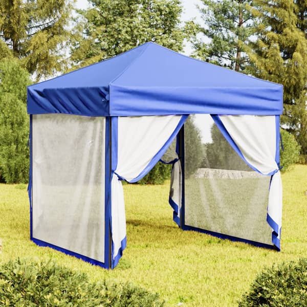 vidaXL Hopfällbart partytält med sidor blått 2x2 m