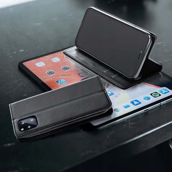 SMART MAGNETISK ETUI til SAMSUNG GALAXY A12 M12 SORT BOG+GLAS