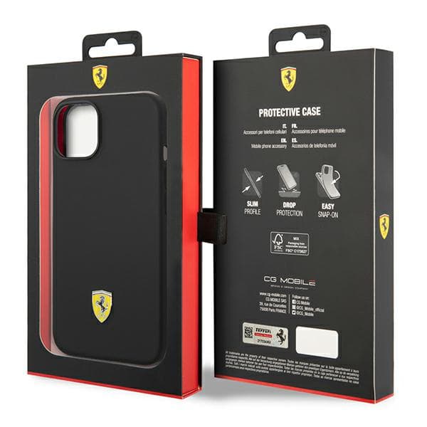 Ferrari Silikone Metal Logo Cover til iPhone 14 Plus, Sort