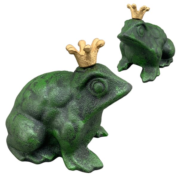Frøfigur med krone af støbejern, h12 cm