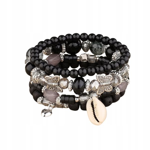 Sæt med 4-i-1 armbånd i BOHO-stil i sort
