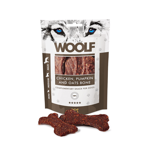 Woolf Hundegodbidder Kylling med ben, græskar, mini, medium, maxi, race, 100 g