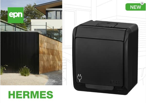 2-vejs påbygningsstikkontakt, IP44, sort, Hermes
