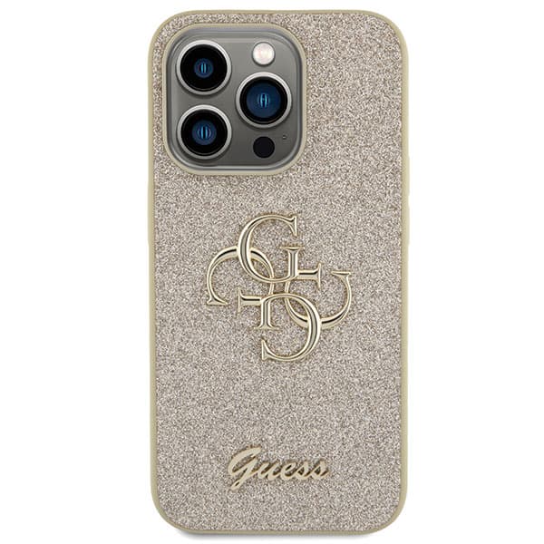 Guess Glitter Script Big 4G-skal till iPhone 15 Pro, guld