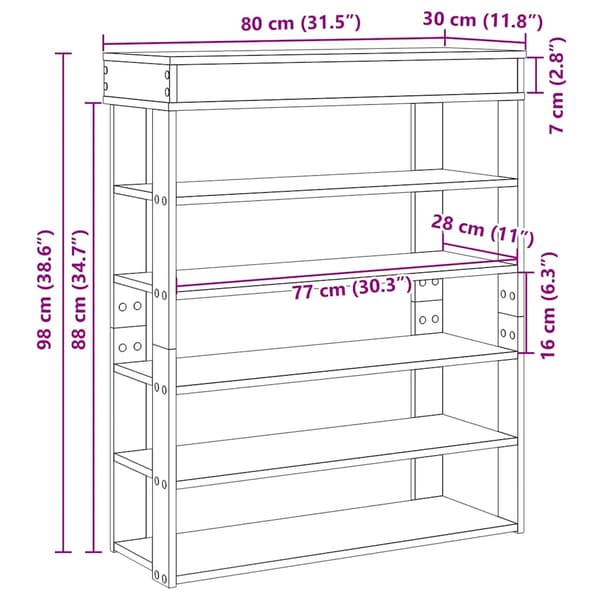 vidaXL skohylde sort 80x30x98 cm træbaseret materiale