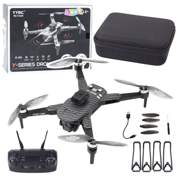 Drone Y329 HD Kamera WIFI LED Lys App Sort Kulstoffiber