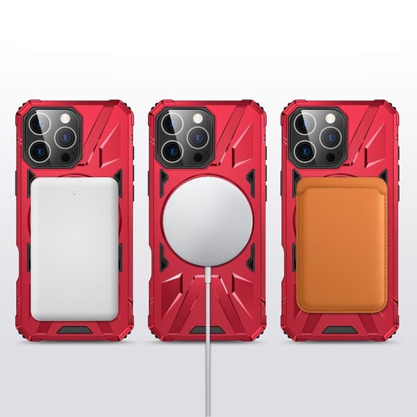 iPhone 16 Pro cover, armeret med stativ og plade til holderen, rød