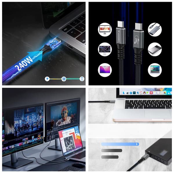 Thunderbolt 4 USB-C -kaapeli 240W 4K 1.5m - Musta