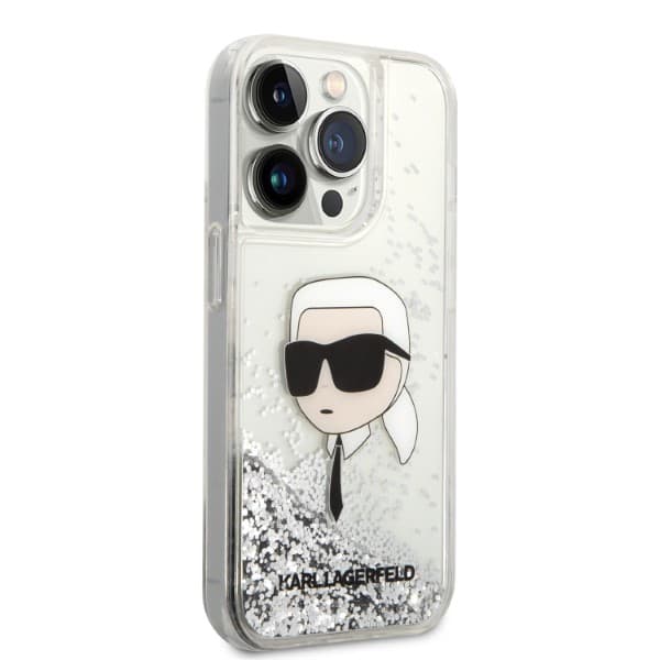 Karl Lagerfeld Glitter Karl Head-skal till iPhone 14 Pro, Silver