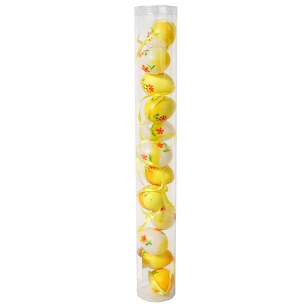 Sæt med 12 plastikpåskeegg til ophængning - Gul, 4 cm