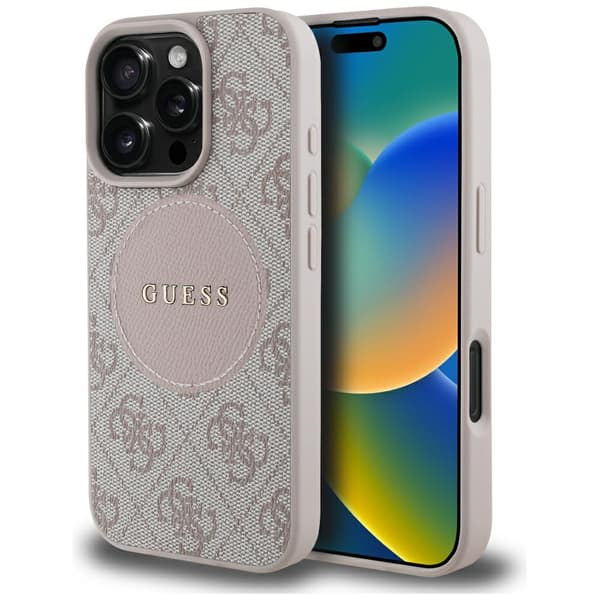 Guess 4G Circle Classic Logo MagSafe-etui til iPhone 16 Pro, lyserød