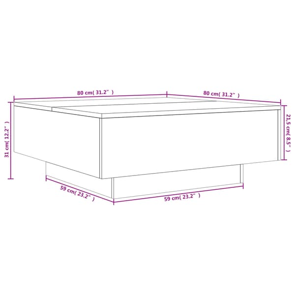 vidaXL sofabord, hvid, 80x80x31 cm, spånplade
