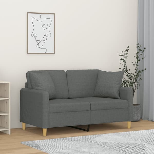 vidaXL 2-sitssoffa med kuddar, mörkgrå, 120 cm, tyg